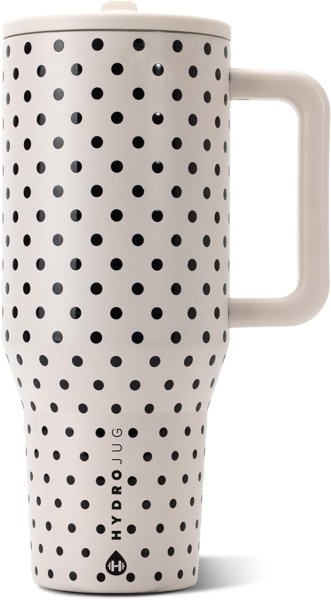 HydroJug Traveler 40 oz tumbler in French Vanilla polka dot